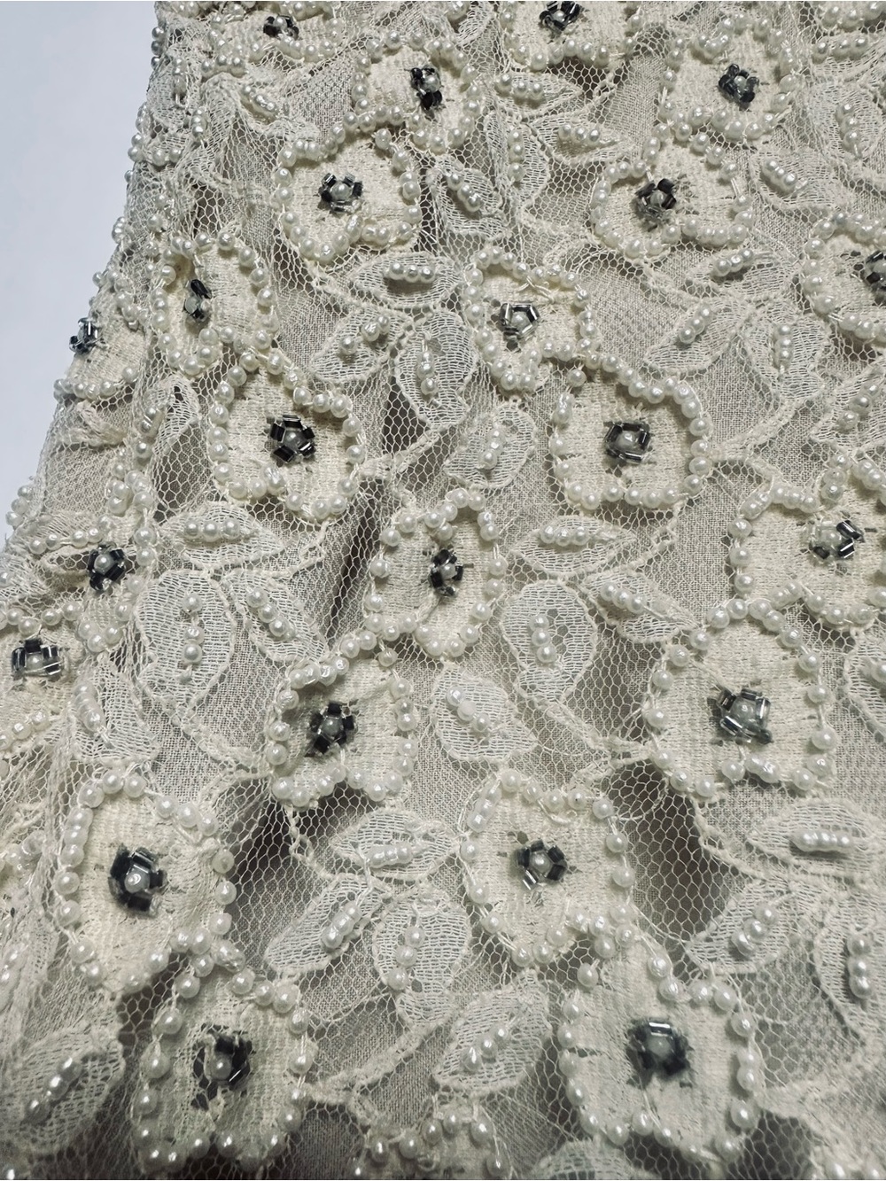 Stenay Pearl Beaded Lace Dress 14 Crystal Embellished Floral Sheath Knee Length - Picture 9 of 12